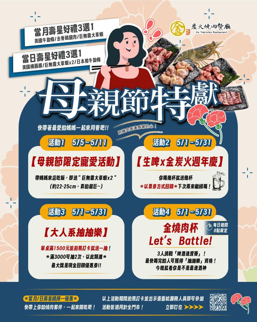 金炭火燒肉餐廳【2025年5月】當月壽星好禮3選1